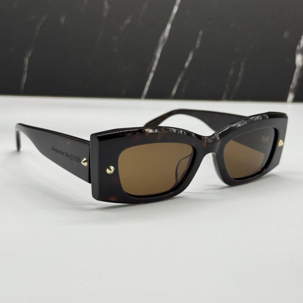 NEW AM0426S 002 ALEXANDER MCQUEEN HAVANA SQUARE UNISEX SUNGLASSES